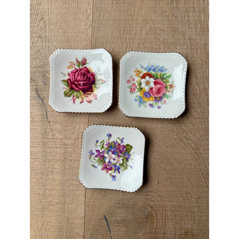 Vintage Royal Adderley Bone China Floral Trinket Butter Dishes Set of 3 England